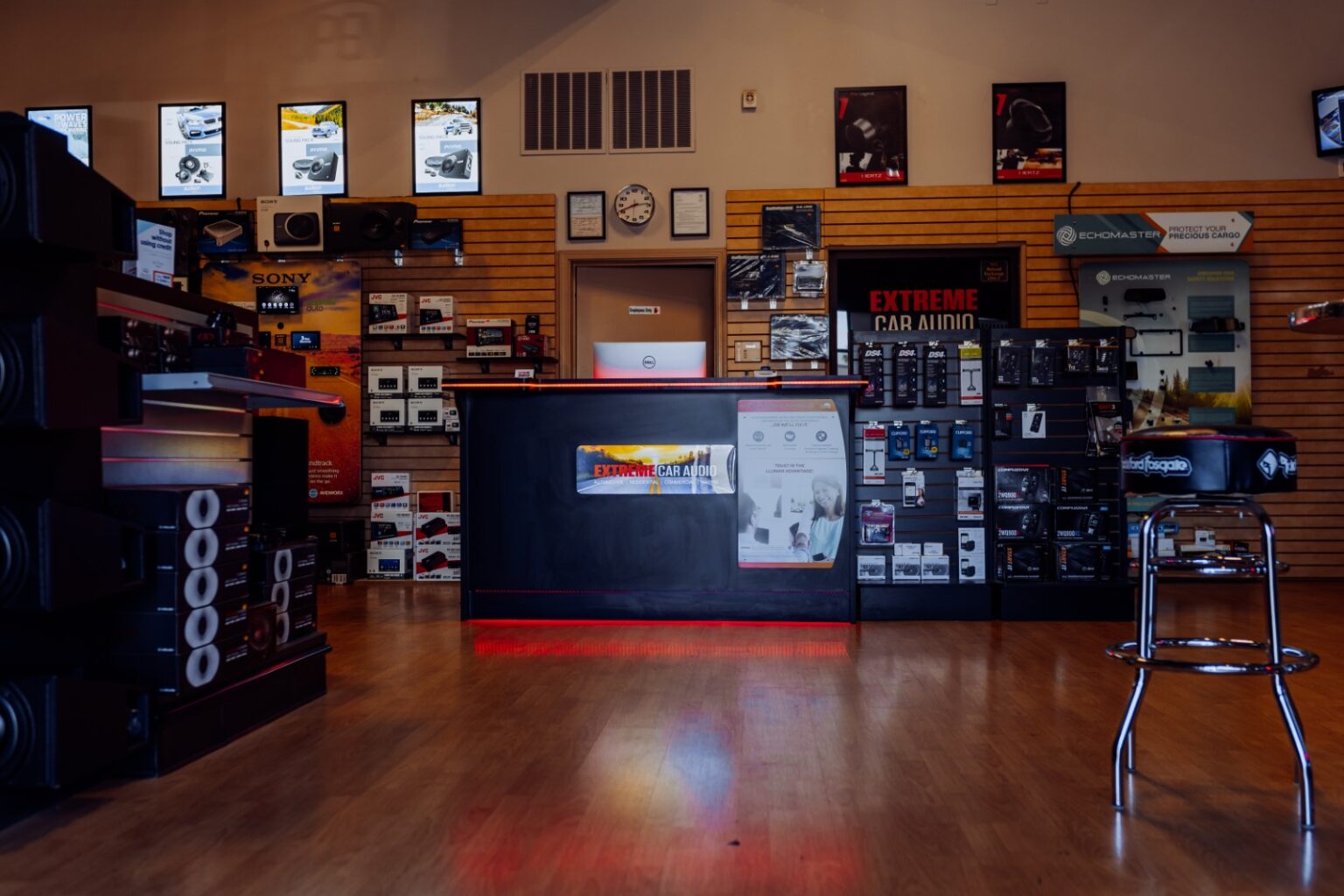 A steering wheel with the PMX-BTUR attached to one side